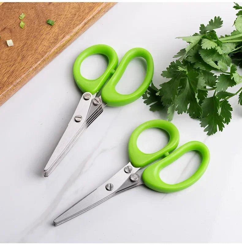 Multi-Functional Stainless Steel Kitchen Scissors – 3/5 Layer Herb, Scallion & Vegetable Cutter - Go Shopping Market