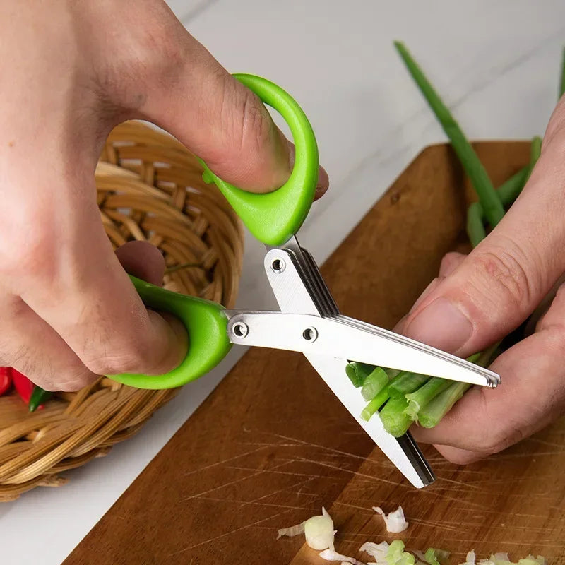 Multi-Functional Stainless Steel Kitchen Scissors – 3/5 Layer Herb, Scallion & Vegetable Cutter - Go Shopping Market