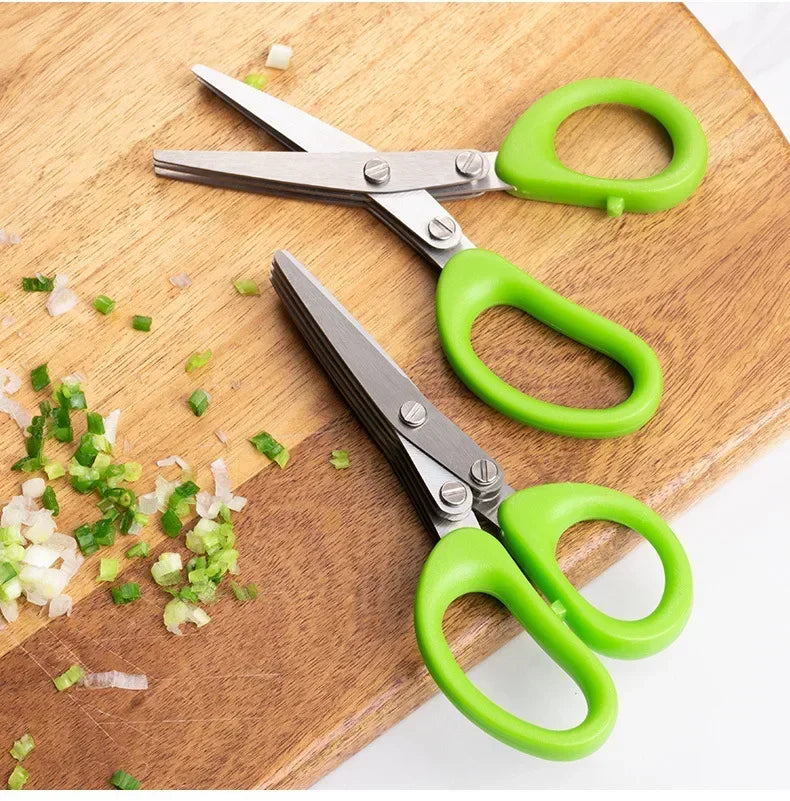 Multi-Functional Stainless Steel Kitchen Scissors – 3/5 Layer Herb, Scallion & Vegetable Cutter - Go Shopping Market